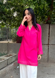Hot - Pink Rayon Tunic with White Pants